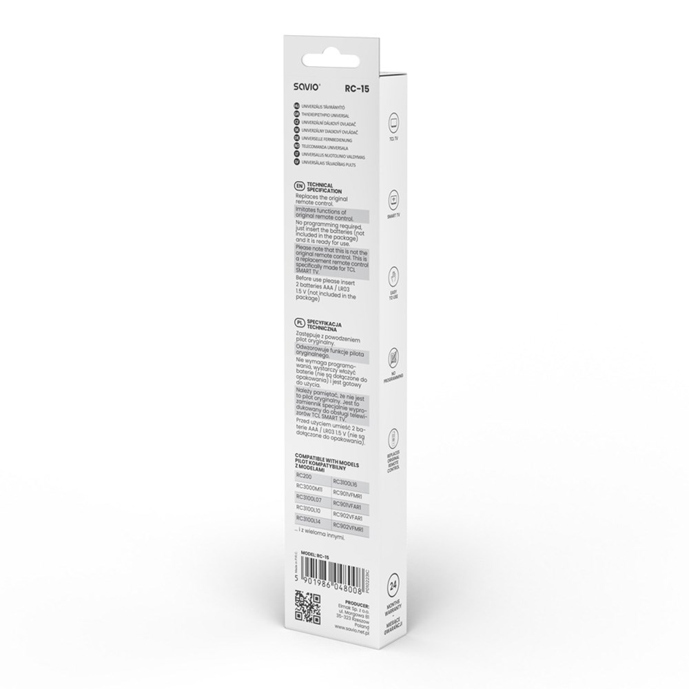 Daljinski upravljač SAVIO RC-15 zamjenski za TCL Smart TV-2