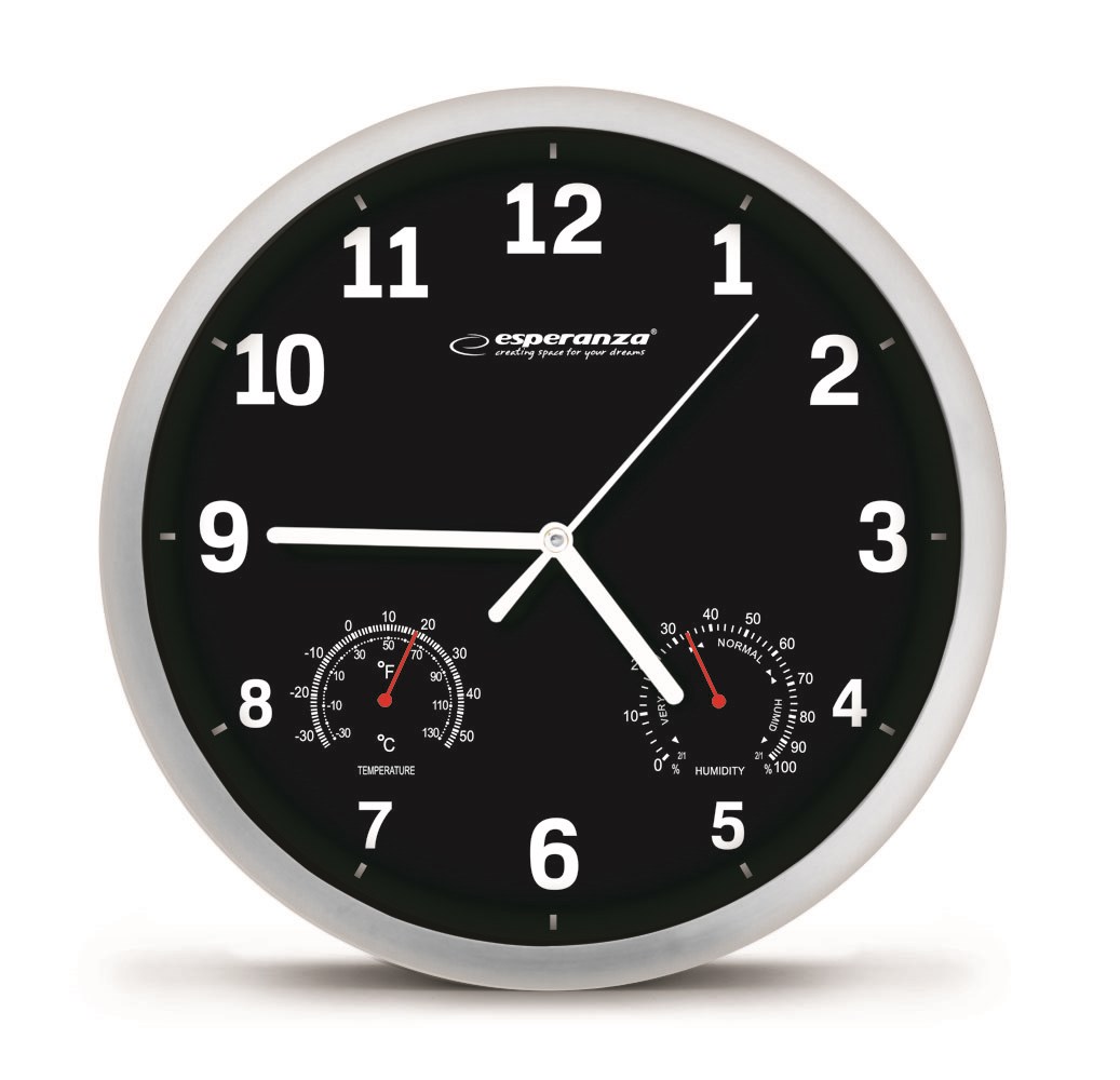 Zidni sat ESPERANZA EHC016K (mehanički, okrugli crni, promjer 25 cm)-0