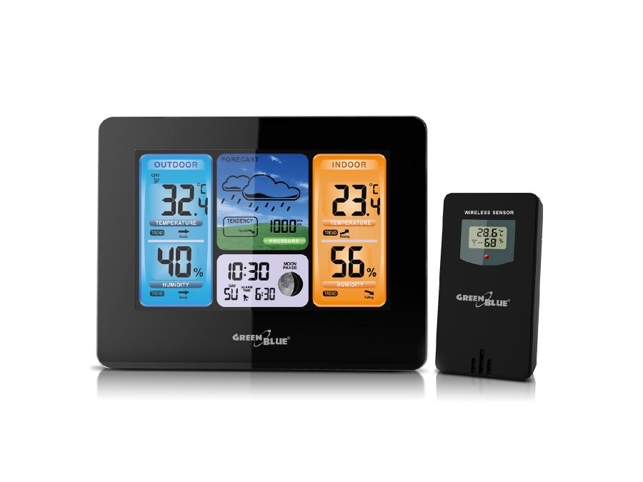 Digitalna meteorološka stanica Greenblue GB526 (crna, baterijska)