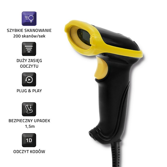 Laserski barkod skener Qoltec 50860 (1D, USB, žični)-6