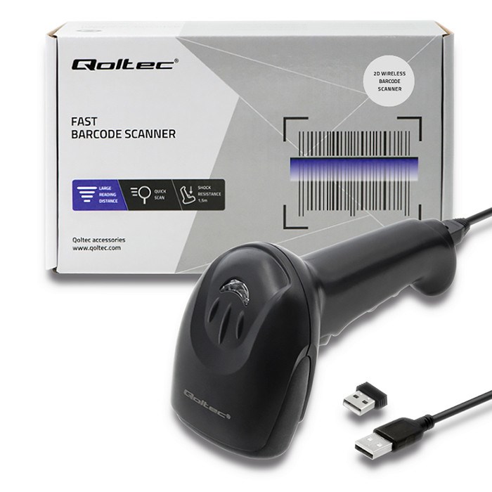 Laserski skener Qoltec 50868 (1D, 2D) crni, bežični-1