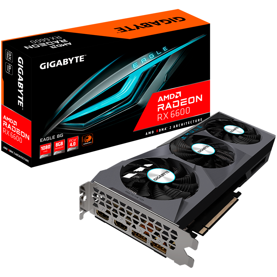 GIGABYTE Video Card AMD Radeon RX-6600 EAGLE, 8GB GDDR6 128bit, PCI-E 4.0 x8, 2xHDMI, 2xDP, WINDFORCE 3X, Retail-6