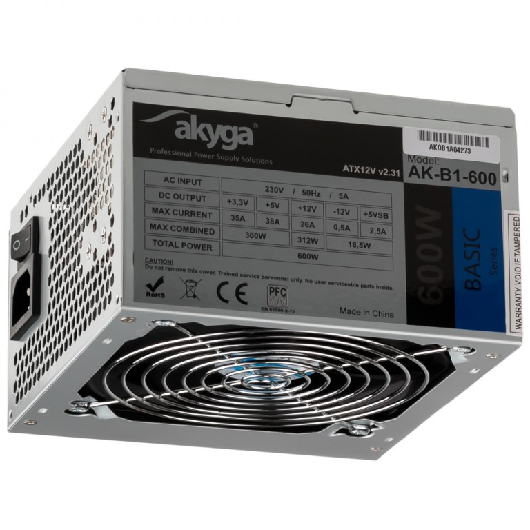 Napajanje AKYGA AK-B1-600 (600 W, 20+4 pin ATX, ATX) sivo-0