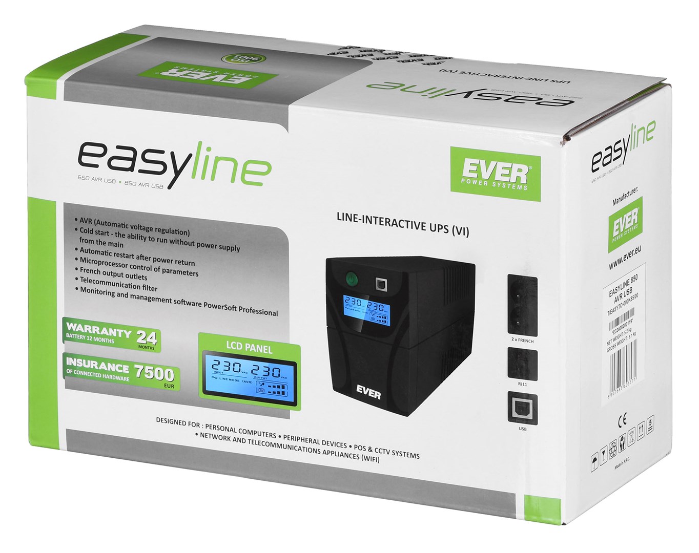 UPS EVER EASYLINE 850 AVR (line-interactive, 0.85 kVA, 480 W, 2 utičnice)-5