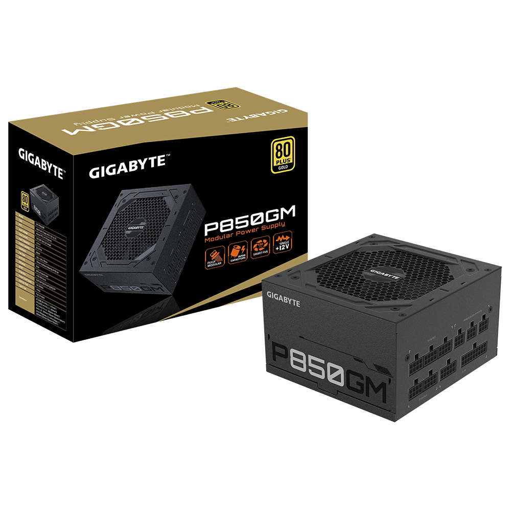 GIGABYTE P850GM Power Supply 850W, Modular, 80 PLUS Gold, Japanese capacitors, 120mm smart control fan, EU plug-2
