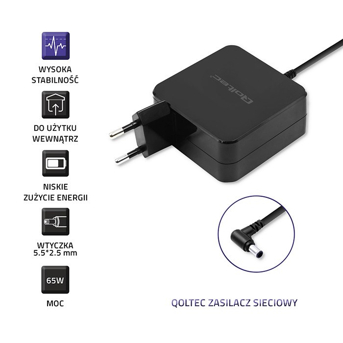 Adapter QOLTEC 51745 power adapter/inverter Indoor 65 W crna boja-2