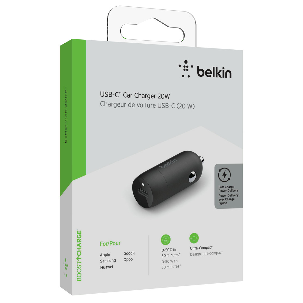 Auto punjač BELKIN BoostCharge USB-C PD 20 W, crni-4