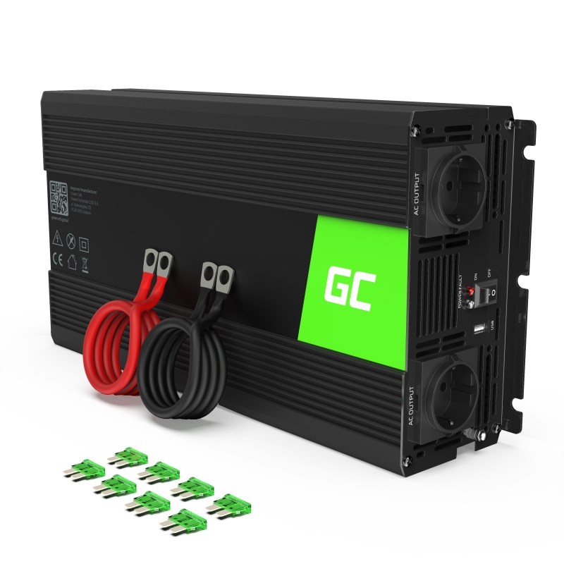 Inverter Green Cell INV24 za auto (1500 W, crna boja, 85% učinkovitost, 24 V ulazni napon, 1 USB port)