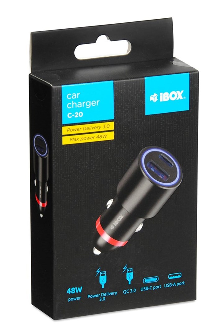 Auto punjač IBOX C-20 48 W USB-C + USB-A crni-3