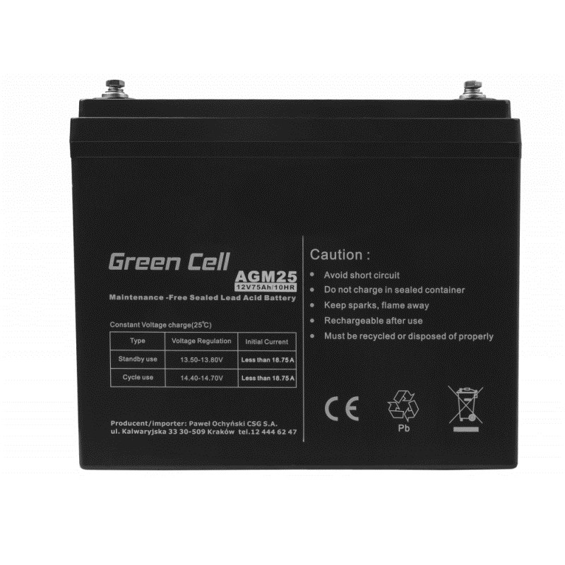Green Cell AGM25 UPS baterija (Sealed Lead Acid (VRLA), 12 V, 75 Ah, crna)-3