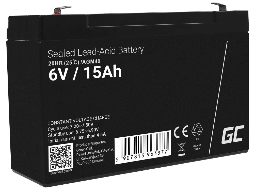 Baterija za UPS GREEN CELL AGM40 (6 V, 15 Ah) - olovna kiselina (VRLA)-0