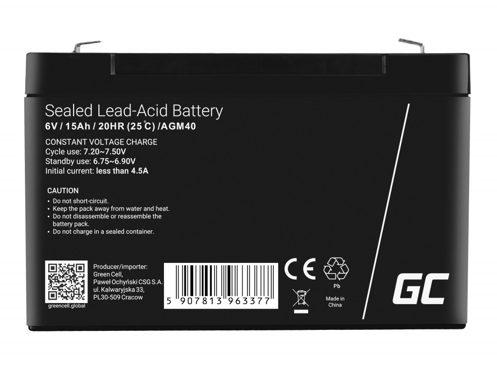 Baterija za UPS GREEN CELL AGM40 (6 V, 15 Ah) - olovna kiselina (VRLA)-3