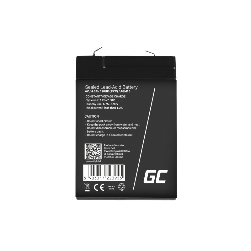 Baterija za UPS GREEN CELL AGM15 (6 V, 4 Ah) - olovna kiselina (VRLA)-1