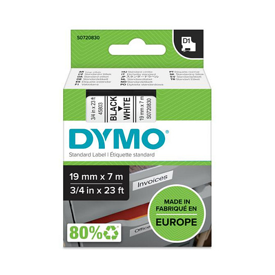 Traka za označavanje DYMO D1 Standard 19mm x 7m (S0720880, crni ispis na bijeloj podlozi)-1