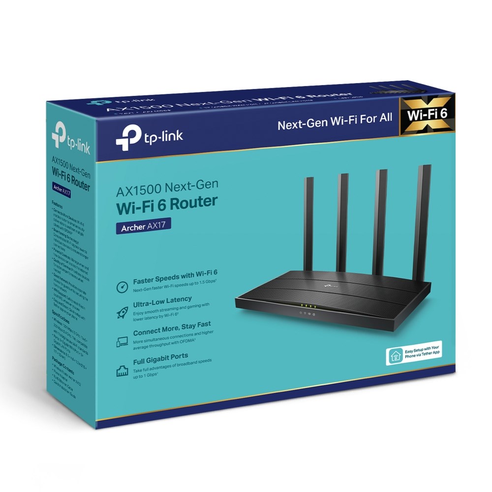 Router TP-LINK Archer AX17 (Dual-band, 1500 Mbit/s, 4 antene, WPA3, 1 WAN, 3 LAN, crna boja)-3
