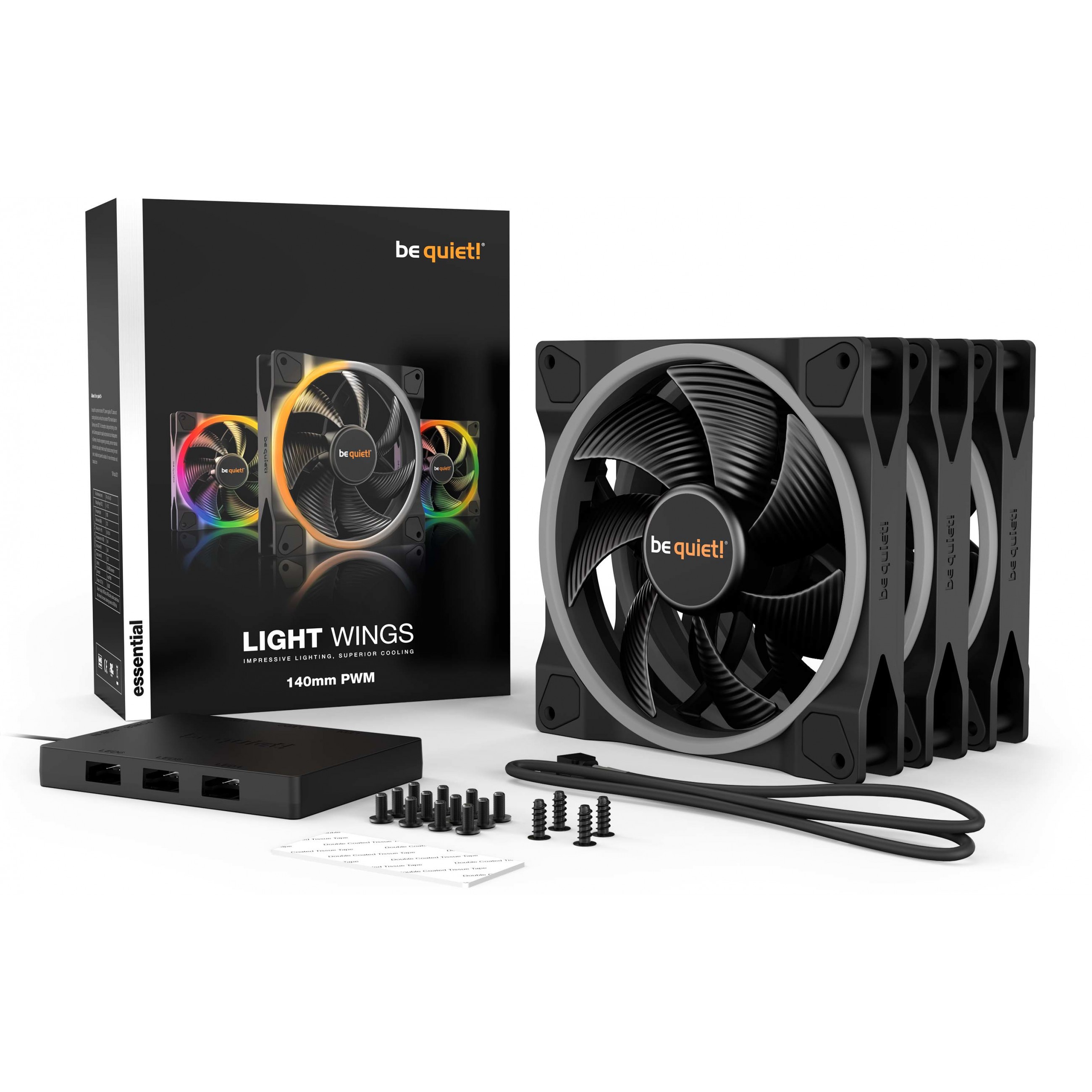 Ventilator BE QUIET! Light Wings 140mm ARGB PWM (Crni, 3 komada u pakiranju, 1500 RPM, 56 cfm, 4-pin konektor)-5