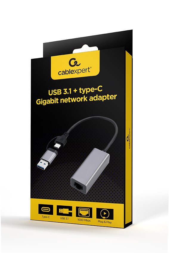 Mrežni adapter GEMBIRD A-USB3AC-LAN-01, USB 3.1 + type-C, Gigabit, svemirska siva-1