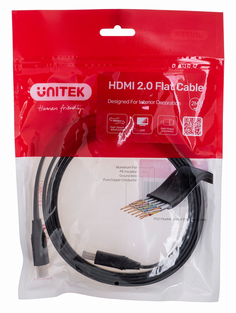 UNITEK HDMI CABLE 2.0 4K60HZ,FLAT,2M,C11063BK-2M-0