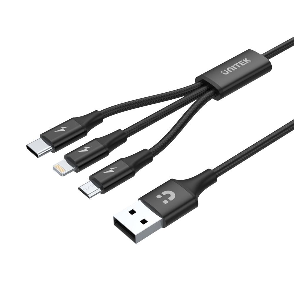 Kabel USB UNITEK C14049BK (1.2 m, USB 2.0, USB C Micro-USB B/Lightning crni)-0