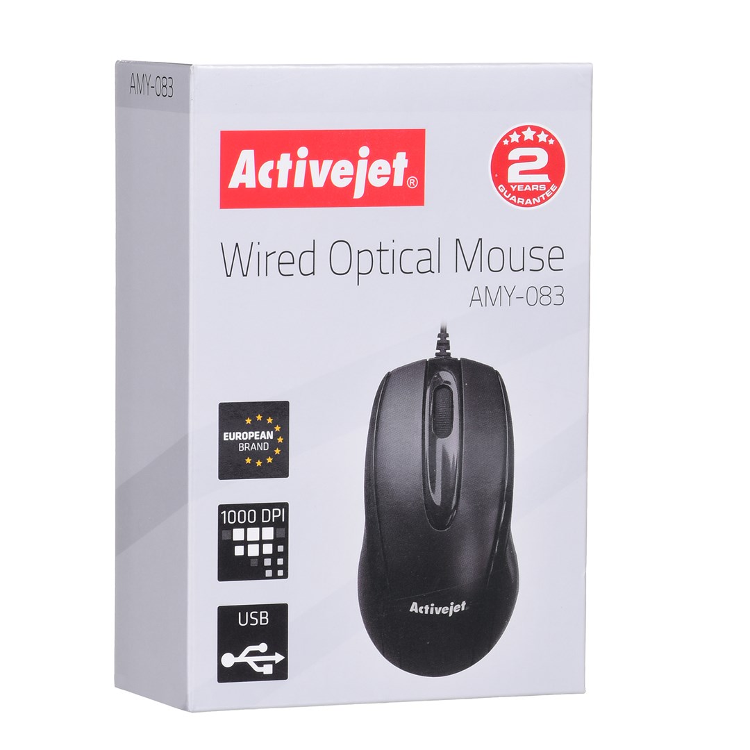 Miš ACTIVEJET AMY-083 (Žični, USB Type-A, 1000 DPI, Crni)-2