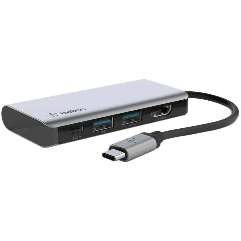 USB-C Hub BELKIN 4-u-1 Multiport (hdmi, 2x usb-a, usb-c pd 100w, 4k, srebrni)-1