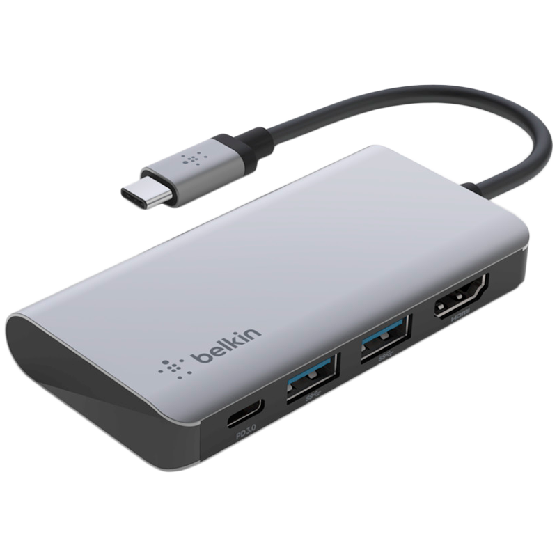 USB-C Hub BELKIN 4-u-1 Multiport (hdmi, 2x usb-a, usb-c pd 100w, 4k, srebrni)-3