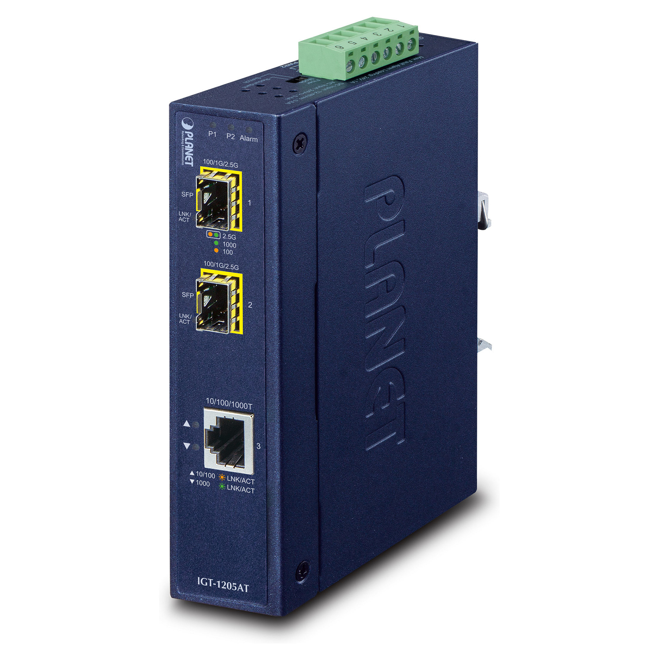 Mrežni konverter PLANET IGT-1205AT (1000 Mbit/s, IP30, metalna kućišta, DIN rail mounting)