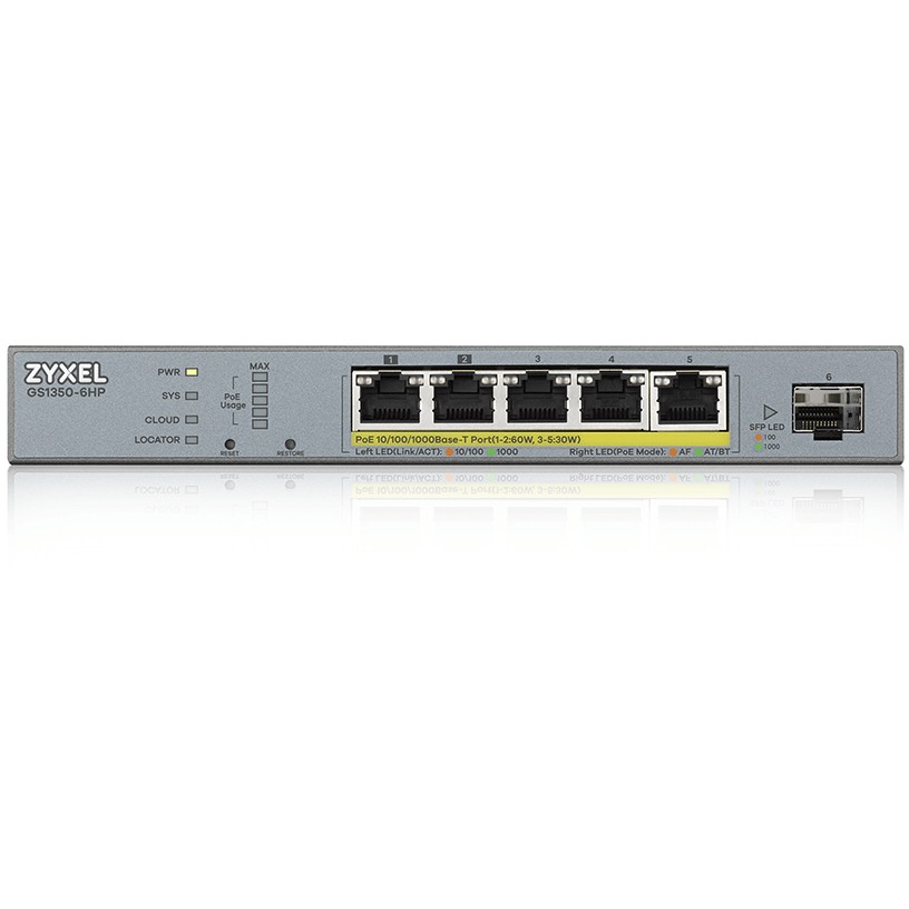 Network switch ZyXEL GS1350-6HP-EU0101F Managed L2 Gigabit Ethernet Power over Ethernet (PoE) Siva-1