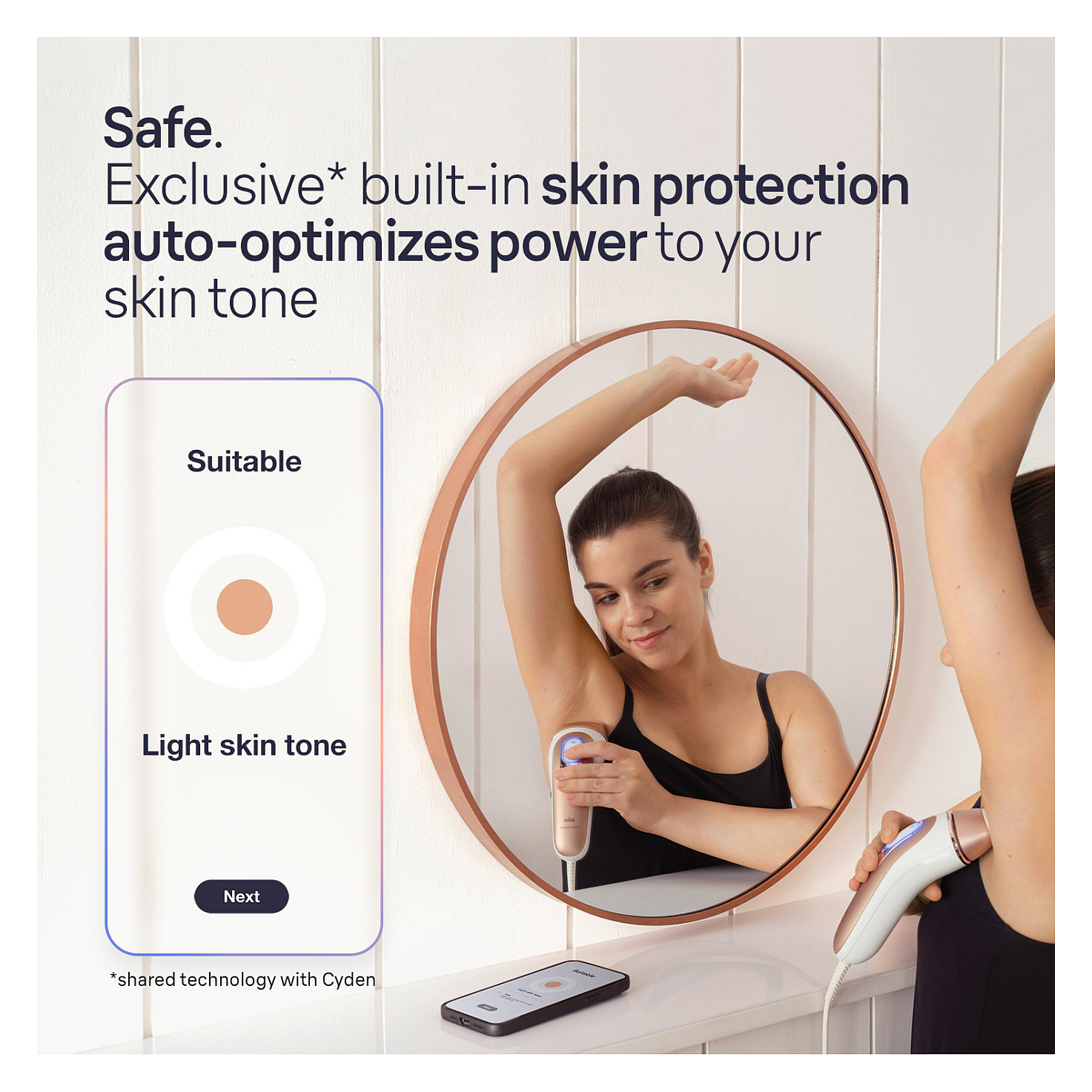 IPL uređaj BRAUN Skin i-expert Smart IPL PL7253 (Intense Pulsed Light, 400.000 bljeskova, pametna IPL tehnologija, nastavci za tijelo, lice i bikini, bijelo-zlatni)-4