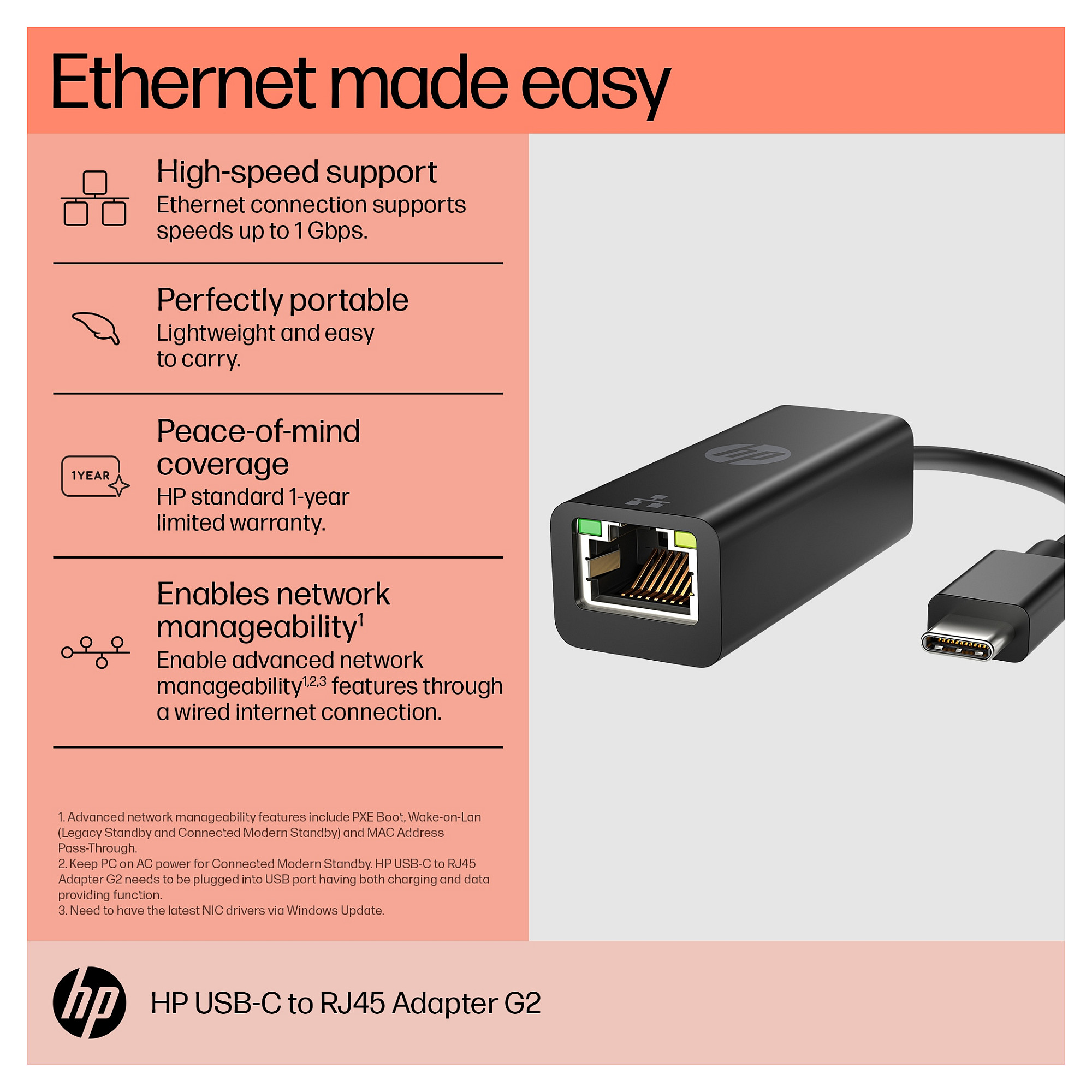HP USB-C - RJ45 Adaptör G2 interface cards/adapter RJ-45-5