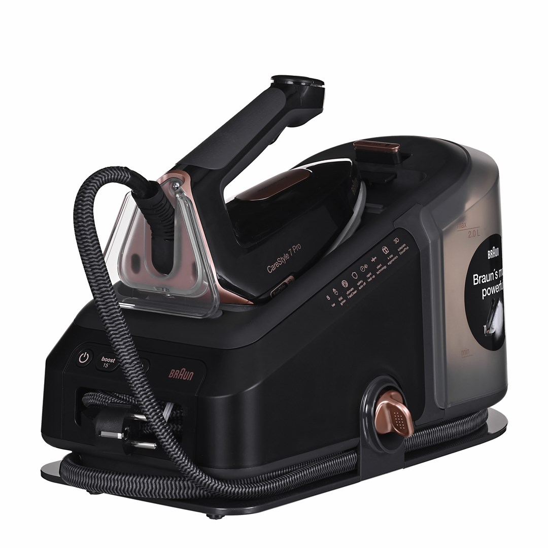 Generator pare BRAUN IS7286BK (Crni, Kapacitet spremnika za vodu 2L, Maksimalni tlak pare 8 bara, Snaga pegle 2700W)