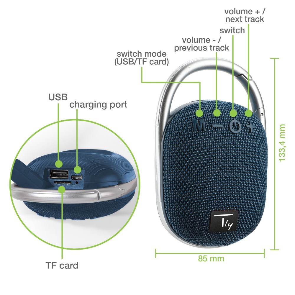 Prijenosni zvučnik TECHLY ICASBL321BL (bluetooth, 5W, plavi)-5