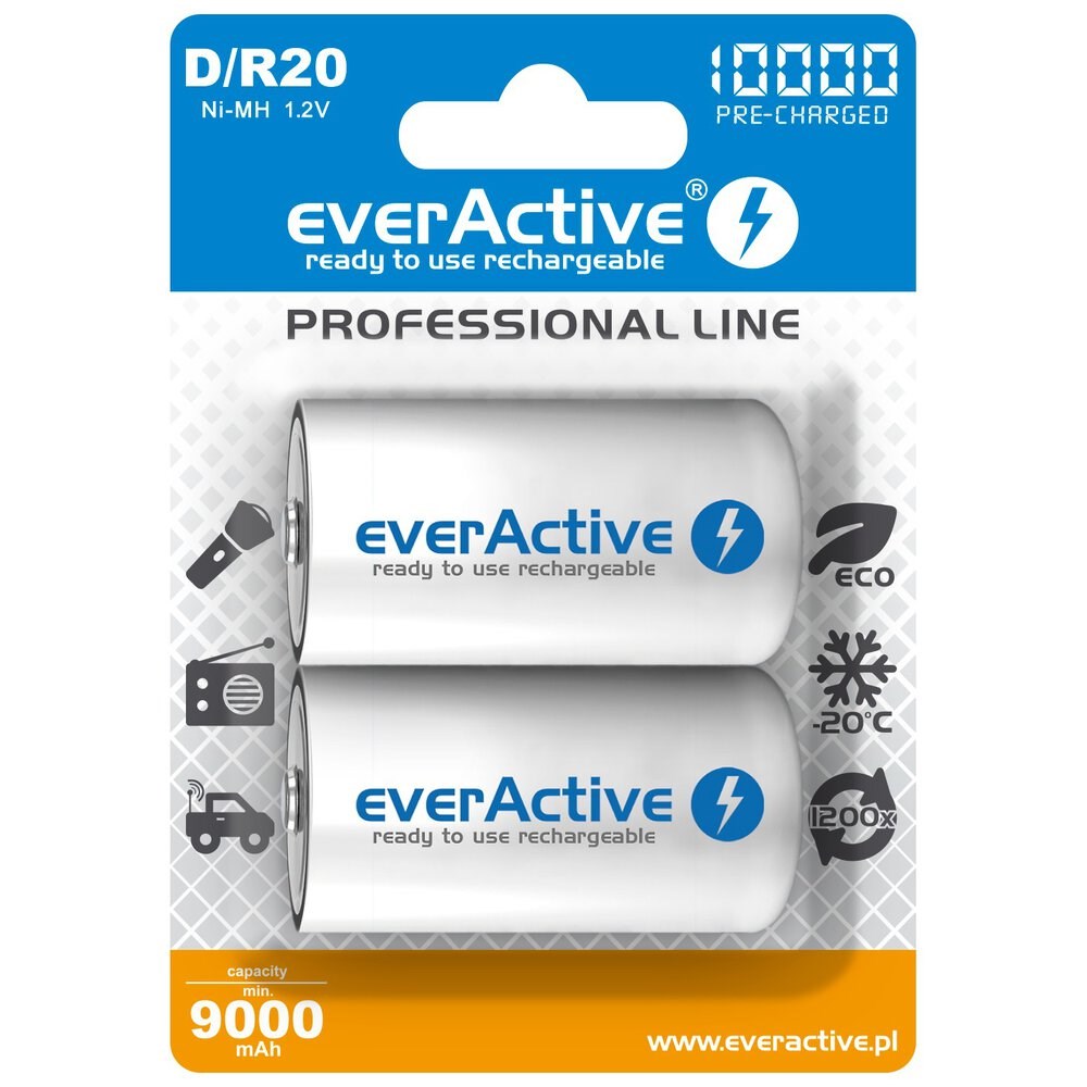 Punjive baterije EVERACTIVE R20/D Ni-MH 10000 mAh ready to use (spremne za upotrebu)-0