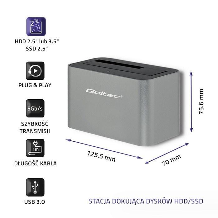 Priključna stanica QOLTEC 50315 za 2.5"/3.5" HDD/SSD, SATA, USB 3.0-5