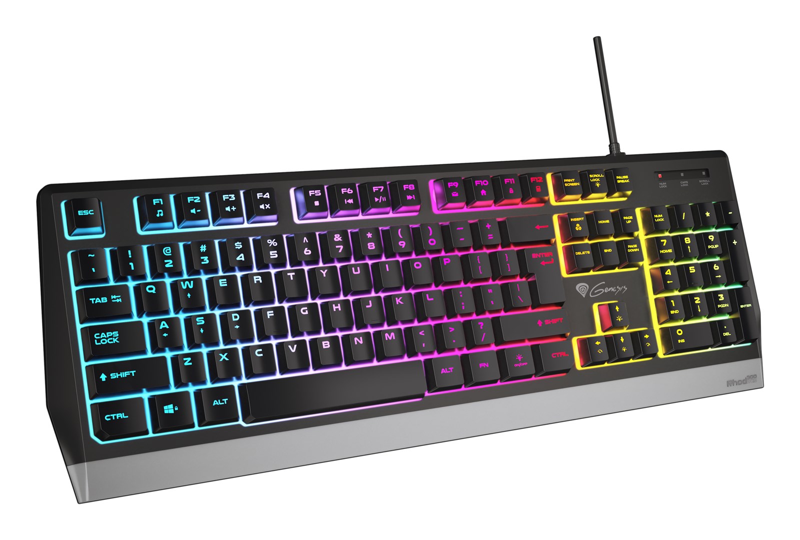 Tipkovnica GENESIS Rhod 300 (RGB LED pozadinsko osvjetljenje, USB, QWERTY, Engleski, Crna) – internacionalna non HR tipkovnica