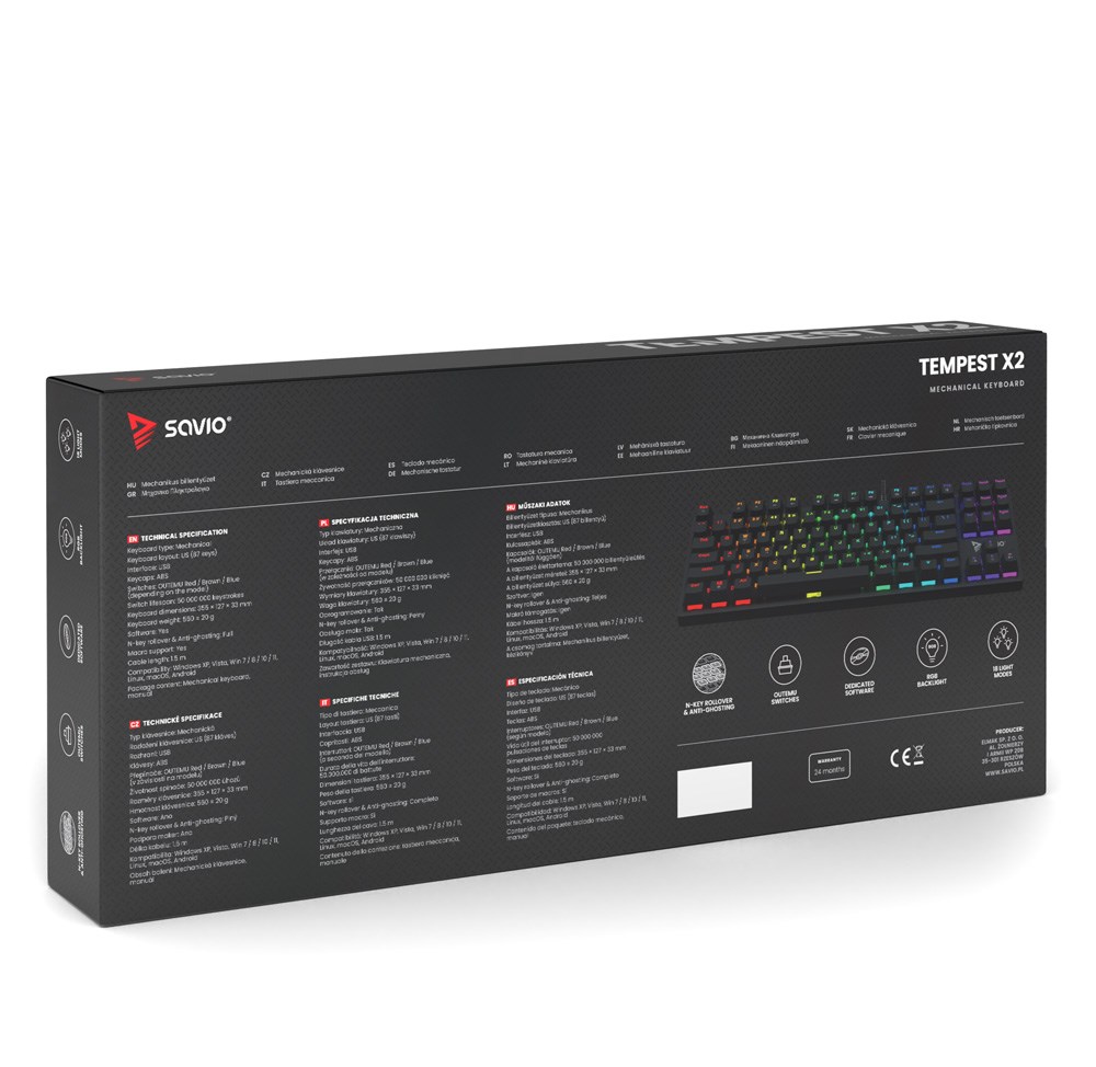 Mehanička tipkovnica SAVIO Tempest x2 RGB (Outemu BLUE, mehanička, RGB osvjetljenje)-4