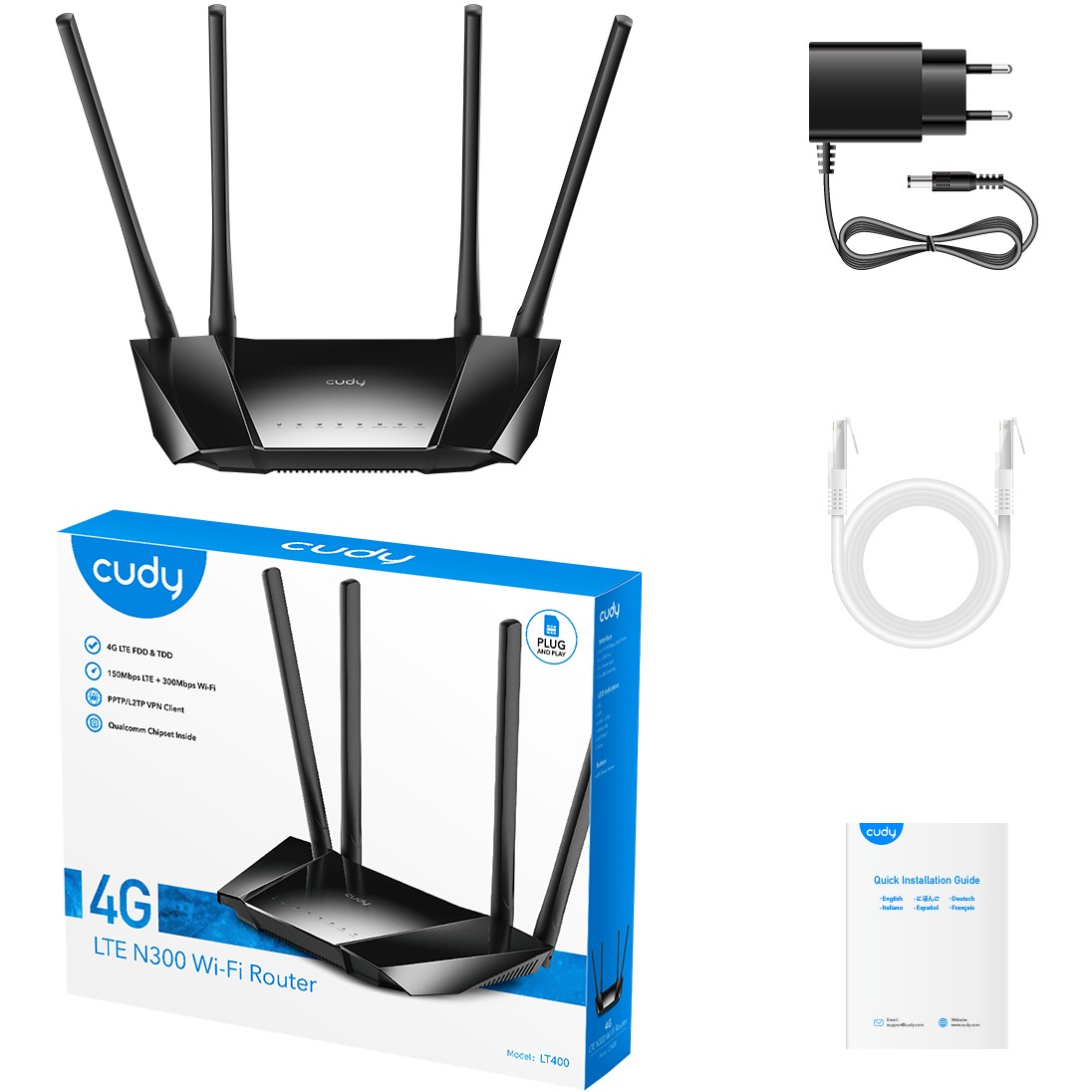 Bežični ruter CUDY LT400 (Wi-Fi 300 Mbps, 2.4 GHz, 4G LTE SIM, crna)-2