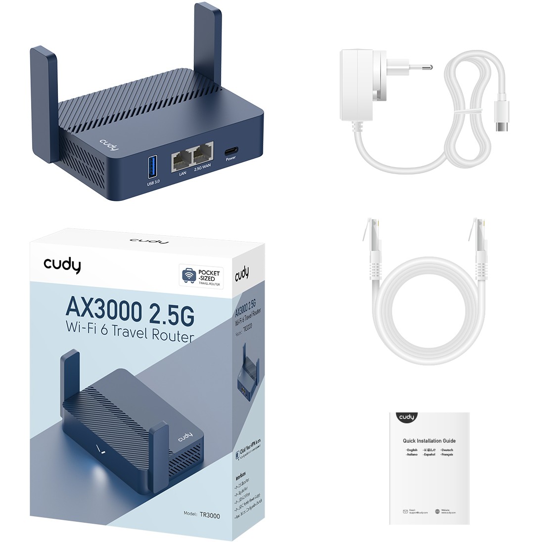Cudy AX3000 wireless router Gigabit Ethernet Blue-2