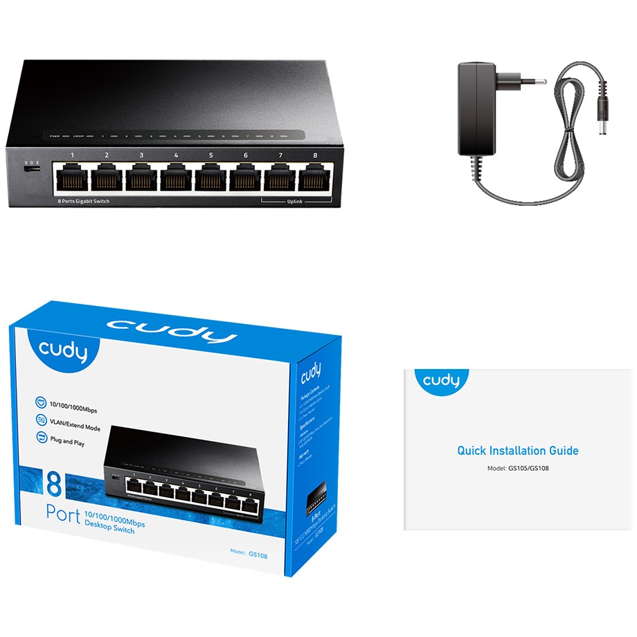 Mrežni prekidač CUDY model GS108 (Gigabit Ethernet 10/100/1000, Crna)-3