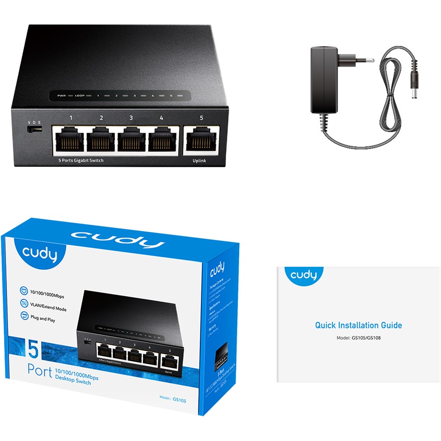 Mrežni prekidač CUDY GS105 (Gigabit Ethernet 10/100/1000, crna)-3