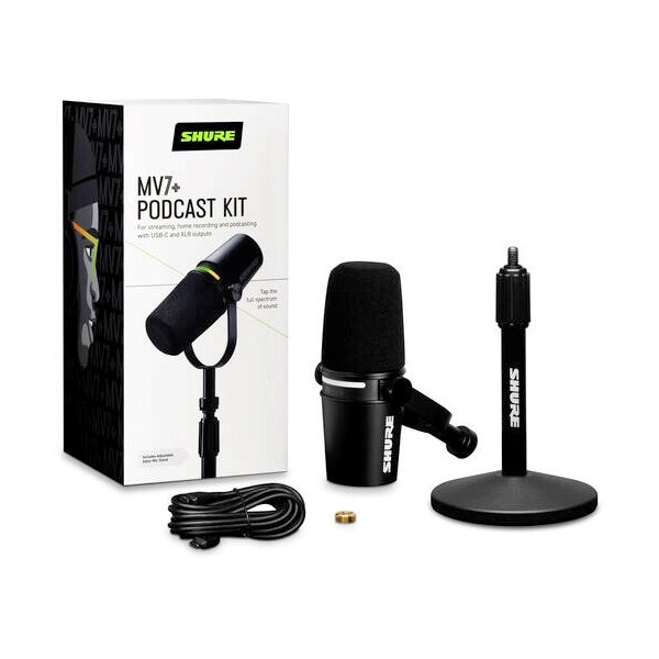Mikrofon za govornicu i vokale SHURE MV7+-K-BNDL (USB-C/XLR konektor, crna, sa stolnim stalkom GATOR)-4