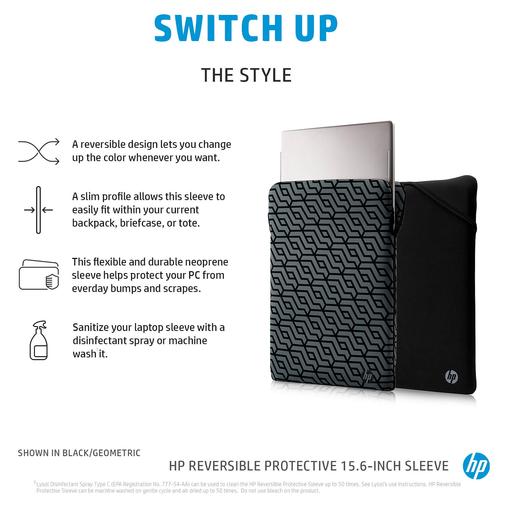 Zaštitna futrola HP Reversible Protective (15.6", reverzibilna, plava/crna)-4