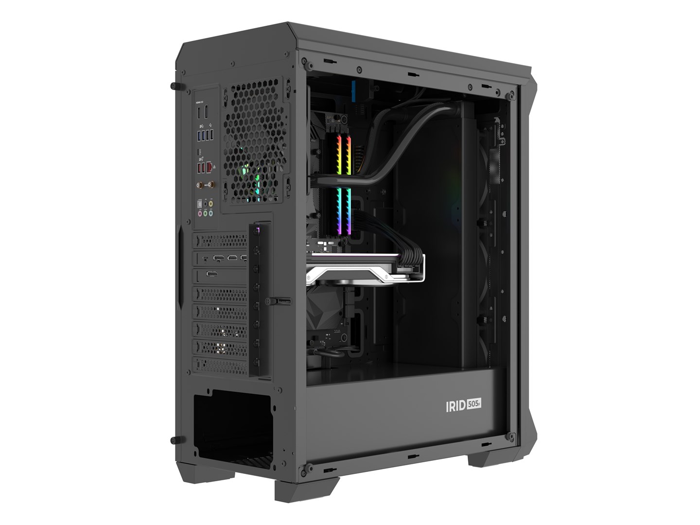 PC kućište GENESIS Irid 505F Midi Tower Black (3x 120 mm prednji ventilatori, 2x 120 mm gornji ventilatori, podržava ATX, micro ATX, Mini-ITX matične ploče, težina 7.1 kg)-6