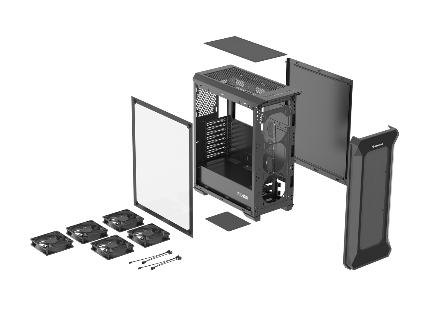 PC kućište GENESIS Irid 505F Midi Tower Black (3x 120 mm prednji ventilatori, 2x 120 mm gornji ventilatori, podržava ATX, micro ATX, Mini-ITX matične ploče, težina 7.1 kg)-17