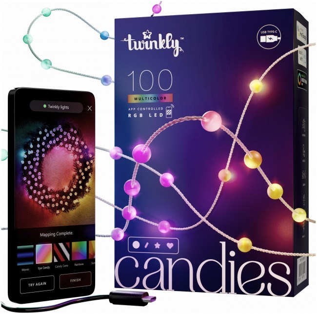 Svjetleće bombone TWINKLY 100 lampica u obliku perli RGB LEDs (zelena žica, USB-C)