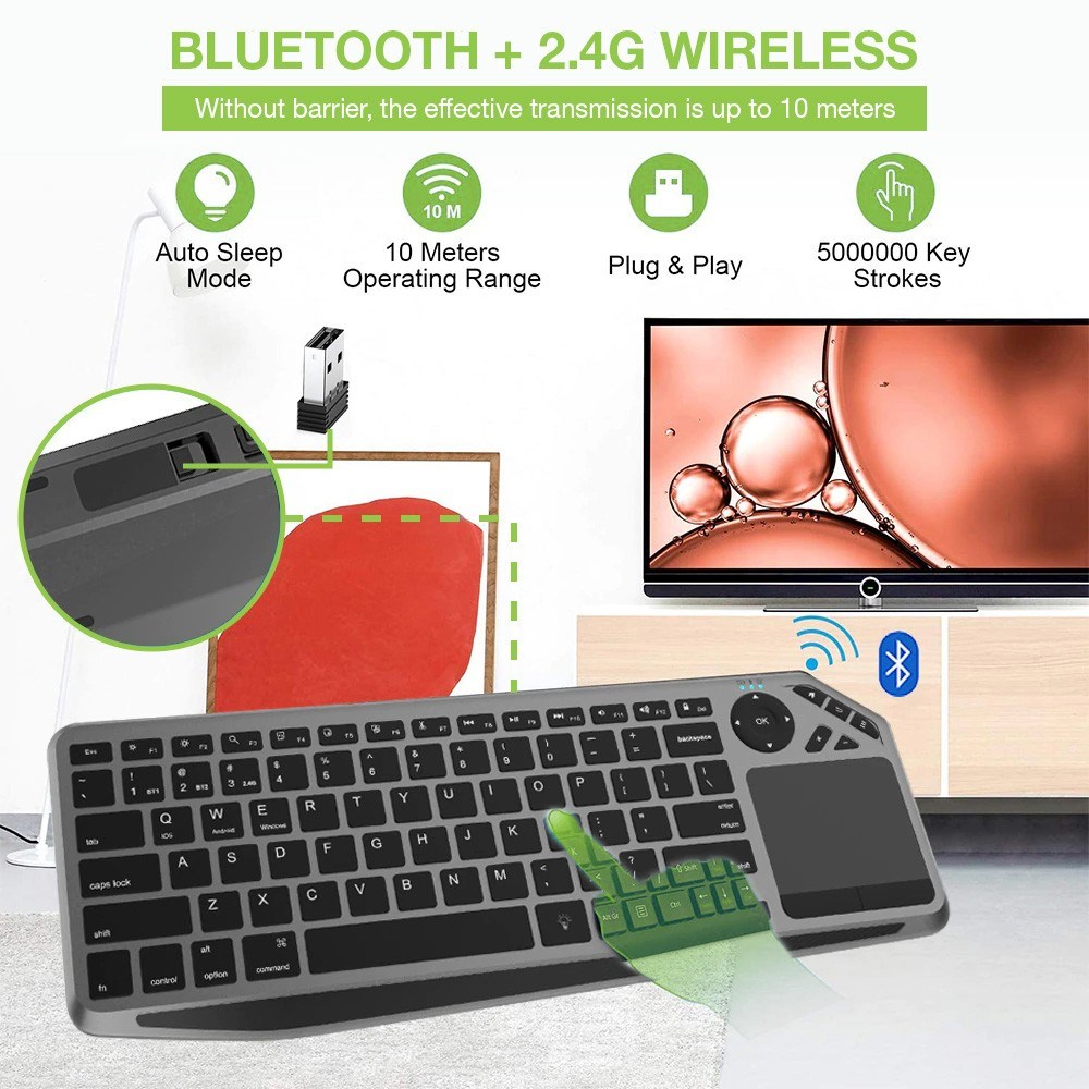 Techly ICTB9801TB keyboard Universal RF Wireless + Bluetooth QWERTY US English Black – internacionalna non HR tipkovnica-4
