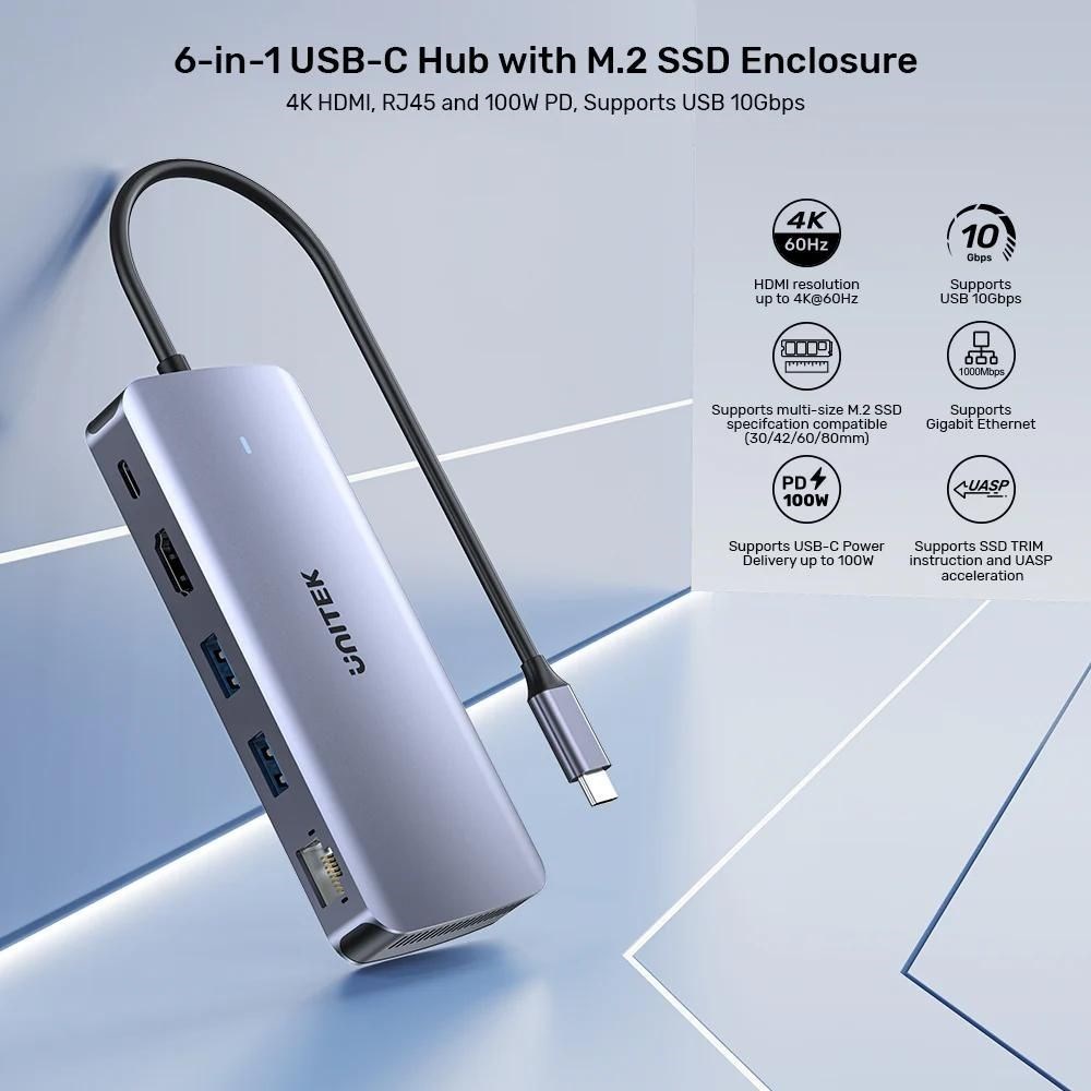 Aktivni hub s M.2 SSD kućištem UNITEK ACTIVE HUB 6-IN-1 USB-C (USB-C, 6 u 1)-5
