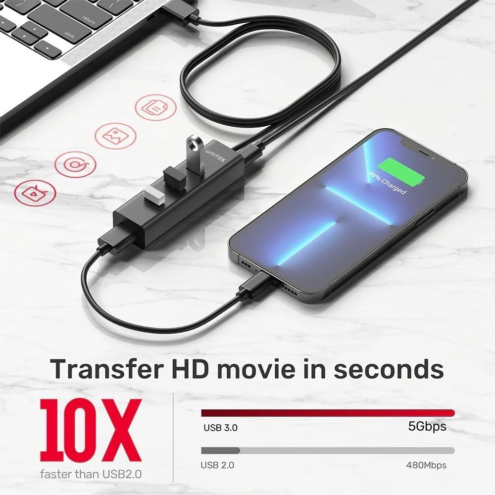 Aktivni USB hub UNITEK model Active Hub USB-A 5Gbps, 4x USB-A (5Gbps, 4x USB-A)-4