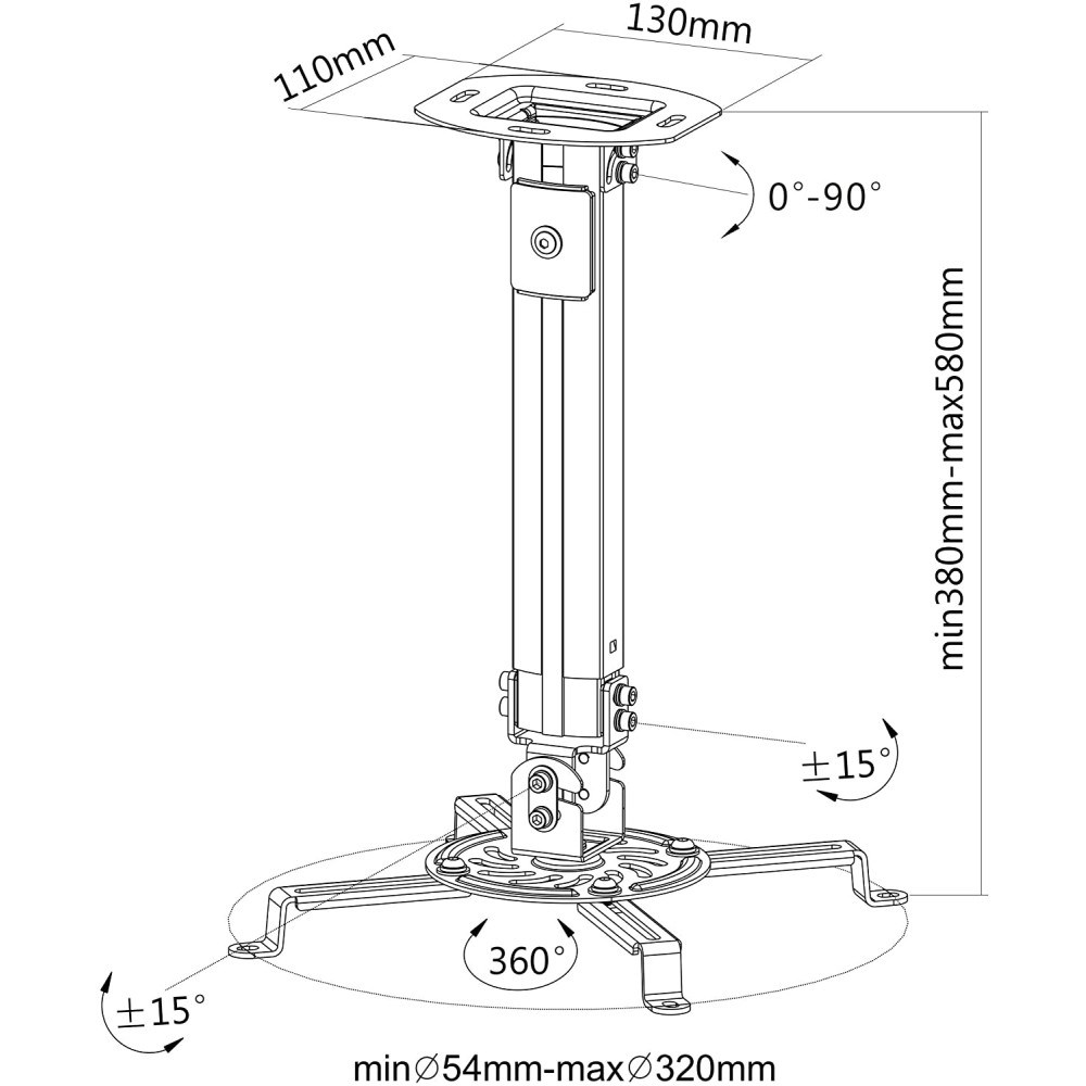 Podrška za projektor TECHLY ICA-PM 18S srebrna boja (380-580 mm)-2