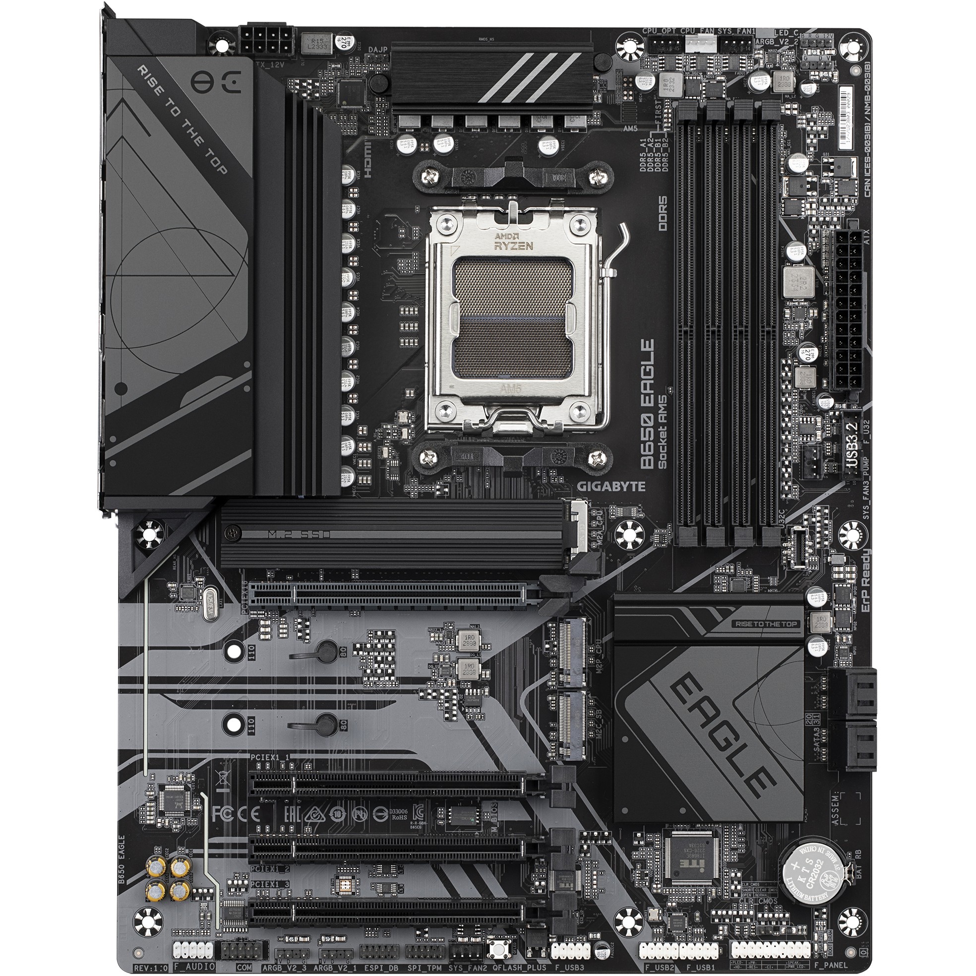GIGABYTE B650 EAGLE Motherboard - AMD Ryzen 9000 Series CPUs, 12+2+2 Phases VRM, up to 7600MHz DDR5 (OC), 1xPCIe 5.0 + 2xPCIe 4.0 M.2, GbE LAN, USB 3.2 Gen 2-4